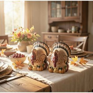 Turkey Thanksgiving Holiday Ceramic Salt &Pepper Shaker Set Grandmacore Vintage